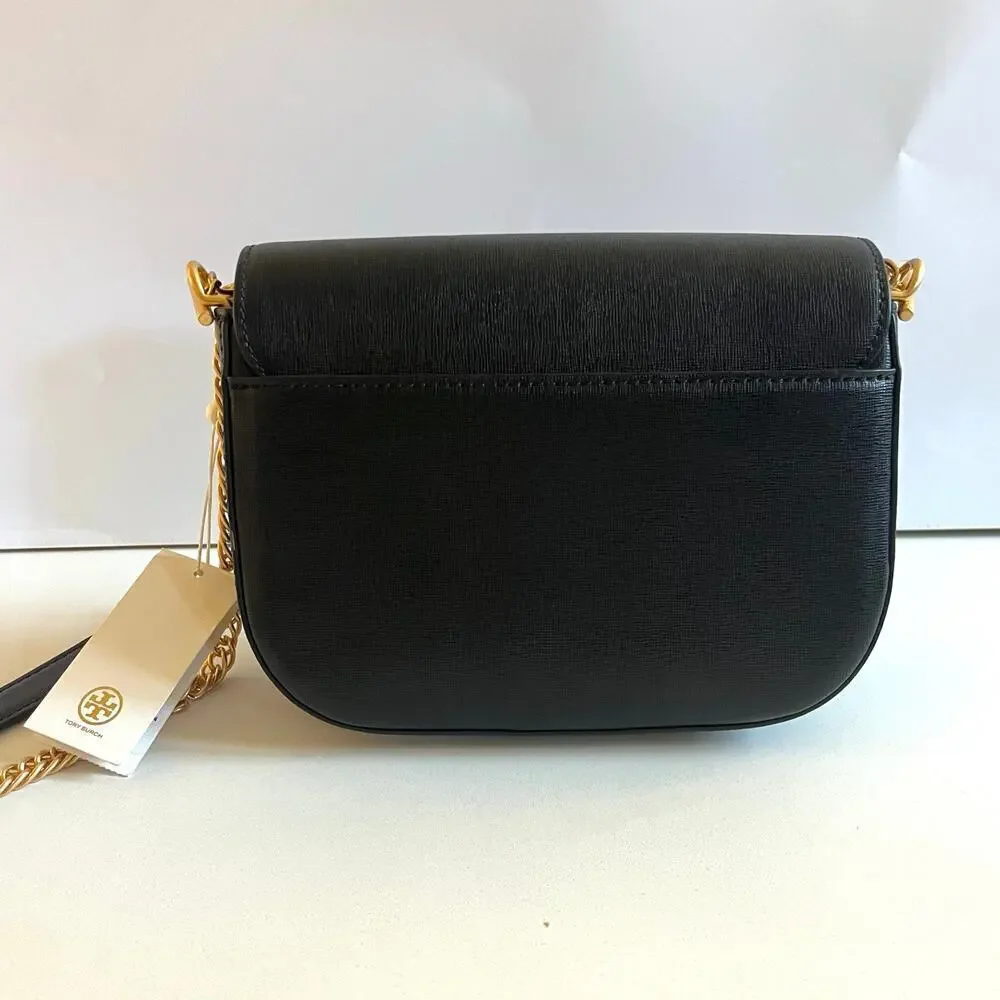 TORY BURCH NWT Robinson Convertible Shoulder Crossbody Bag, Black Leather